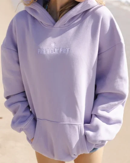 Classic Puff Hoodie in Orchid front closeup